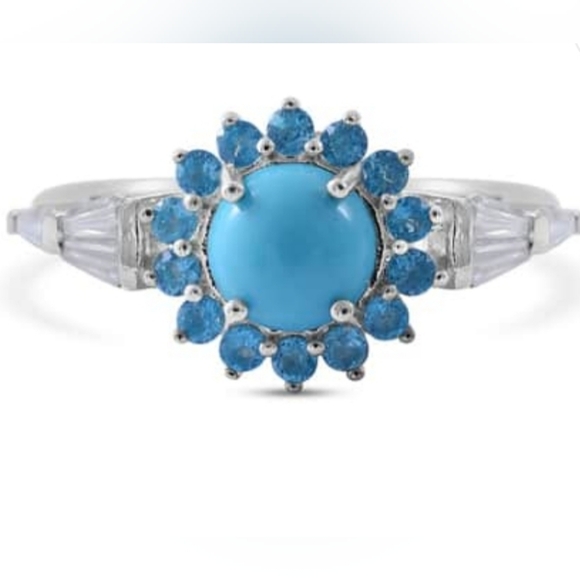 Shop HQ Jewelry - Genuine Sleeping Beauty Turquoise, Neon Apatite & Moissanite Ring Size 9!